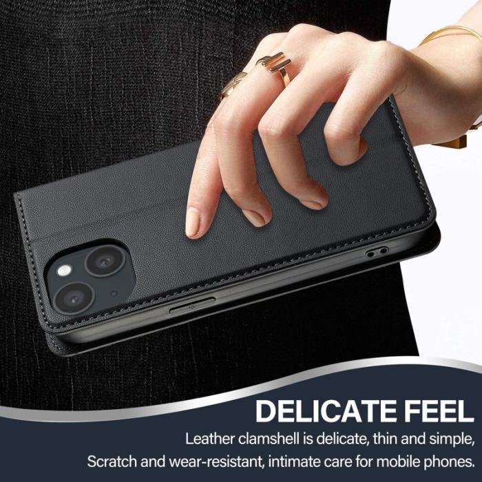 LC.imeeke - LC.IMEEKE L1 Series iPhone 15 Plånboksfodral Konstläder - Svart