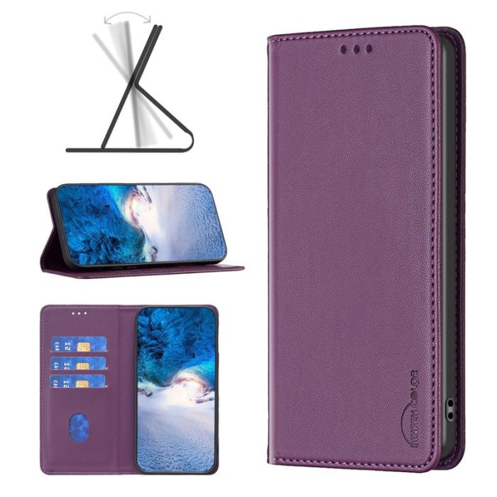 BINFEN COLOR - BINFEN Samsung Galaxy S26 Plus Skal Äkta Läder Med Ställ - Mörklila