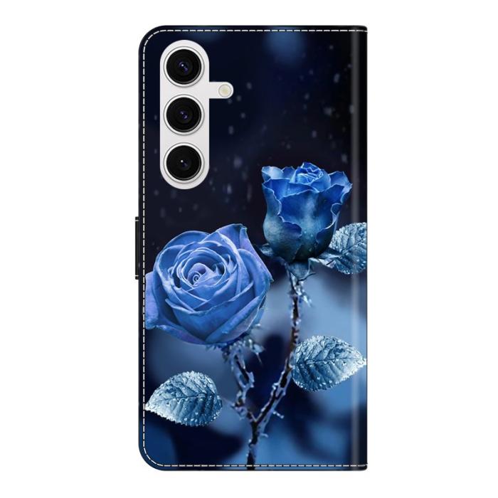 OEM - Samsung Galaxy S26 Fodral Mönstertryck Ställ Läder Flip - Blå Rosor