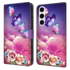 OEM - Samsung Galaxy S26 Fodral M&ouml;nstertryck St&auml;ll L&auml;der Flip - Blommor