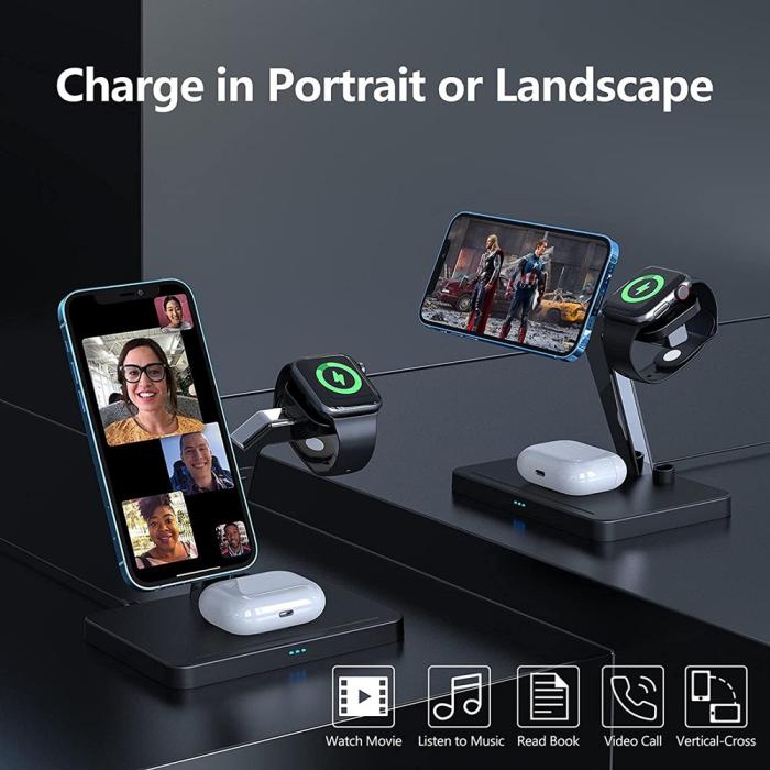 A-One Brand - 4-in-1 Trådlös Laddare Magsafe iPhone, Apple Watch, AirPods, Apple Pencil