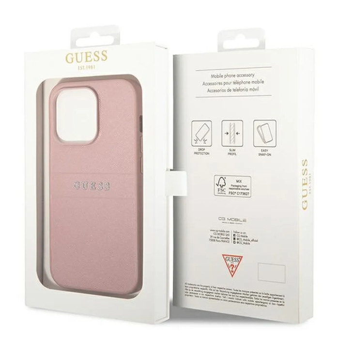 Guess - GUESS iPhone 14 Pro Max Skal Glitter Flakes Script Metal Logo - Rosa
