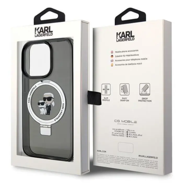 KARL LAGERFELD - KARL LAGERFELD iPhone 15 Mobilskal MagSafe Ringställ - Svart