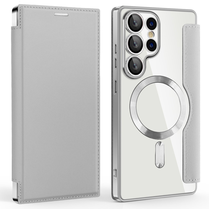 A-One Brand - Galaxy S25 Ultra Plånboksfodral MagSafe RFID Blocking - Silver