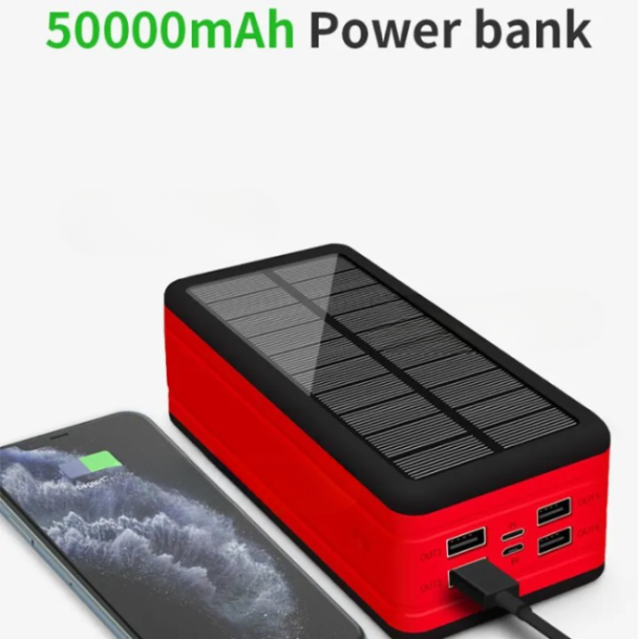A-One Brand - Solar Powerbank 50000mAH med Camping Light - Röd