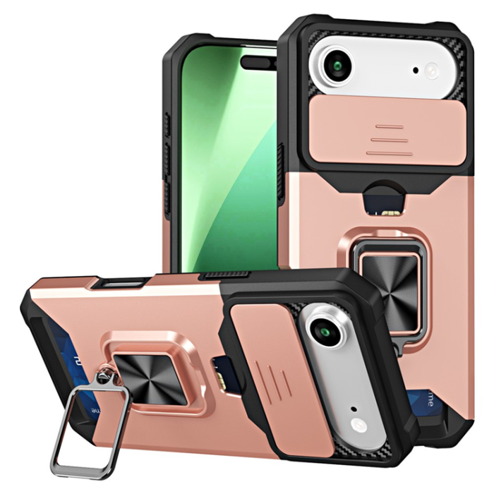 A-One Brand - iPhone Air Mobilskal Slide Lens Lid med Kortfack - Roséguld