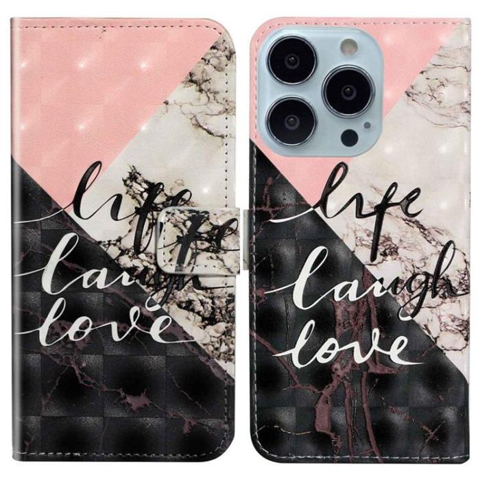 OEM - iPhone 14 Pro Plånboksfodral 3D Pattern - Svart Marble