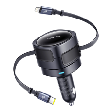 BASEUS - Baseus Billaddare USB-C Till Lightning Kabel Retractable 60W - Svart