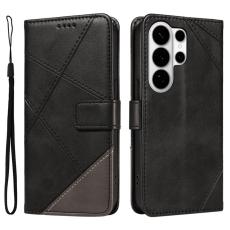 OEM - Samsung Galaxy S26 Ultra Fodral &Auml;kta L&auml;der Geometrisk Design - Svart