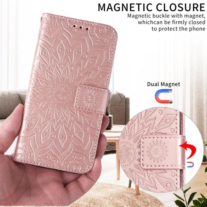 OEM - Samsung Galaxy S26 Plus Plånboksfodral Konstläder Solrostryck - Roséguld