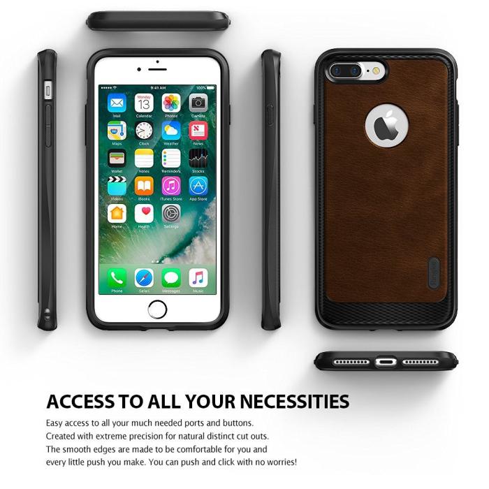 Rearth - Ringke Leather Style Skal till Apple iPhone 7 Plus - Brun