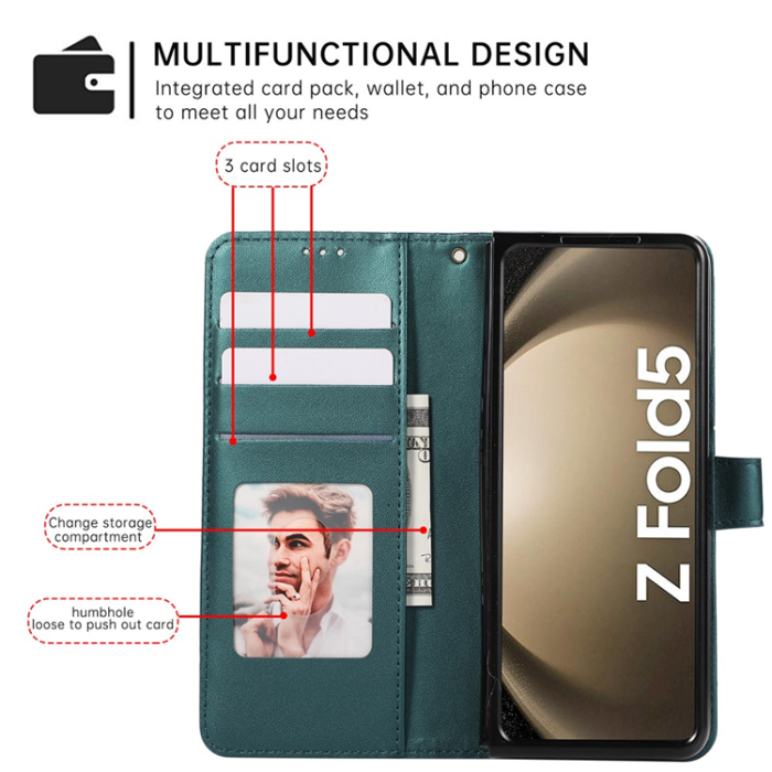 A-One Brand - Galaxy Z Fold7 Plånboksfodral 3D Rhombus Grid Imprinted - Grön