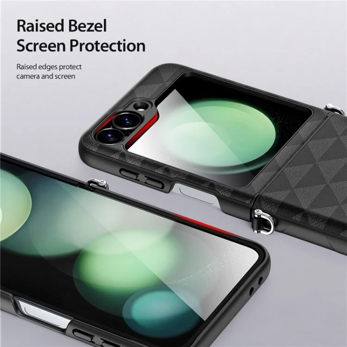 Dux Ducis - Dux Ducis Galaxy Z Flip 6 Mobilskal Fitt Rhombus Läder - Svart