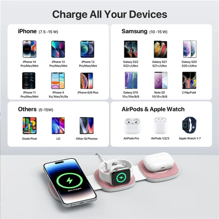 OEM - 3in1 MagSafe Trådlös Laddare iPhone, Apple Watch, Airpods