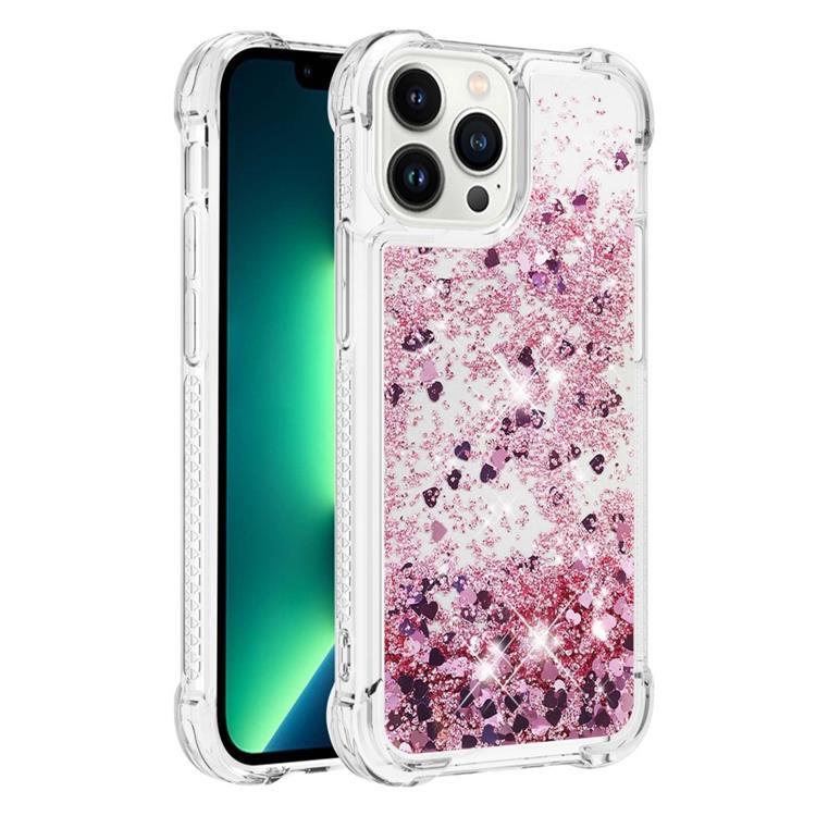iPhone 14 Pro Max Skal Liquid Floating Glitter - Rosa Guld | 2353 | AlltMobil