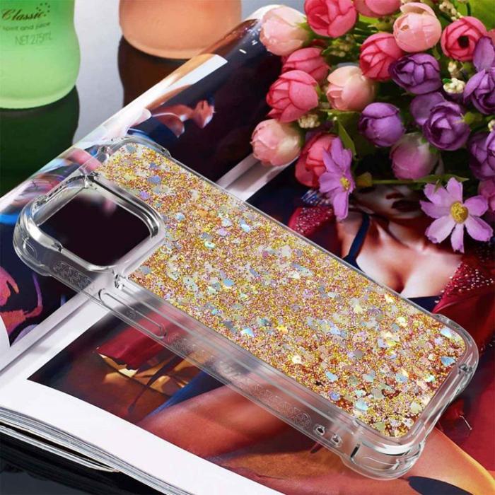 OEM - iPhone 14 Pro Max Skal Liquid Floating Glitter - Guld