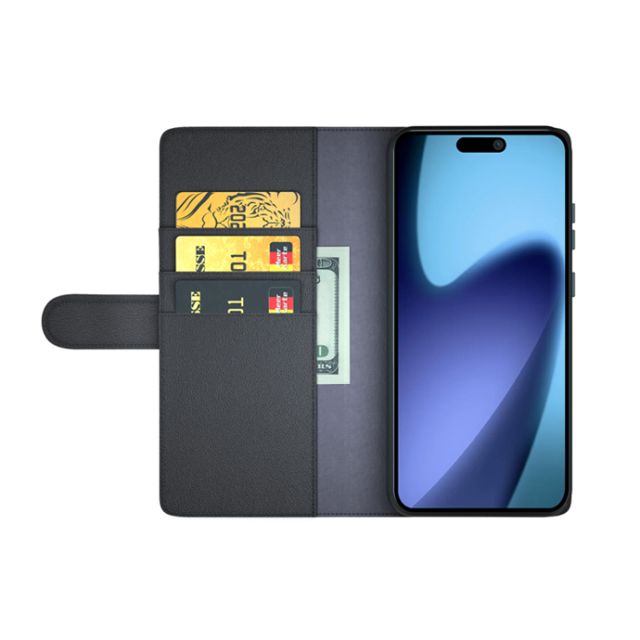 A-One Brand - iPhone 17 Air Plånboksfodral Äkta Läder - Svart