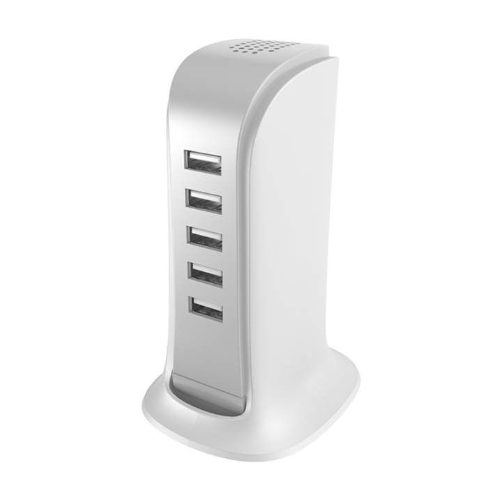 OEM - Laddare 5x USB med Inbyggd Strömkabel EU - Vit
