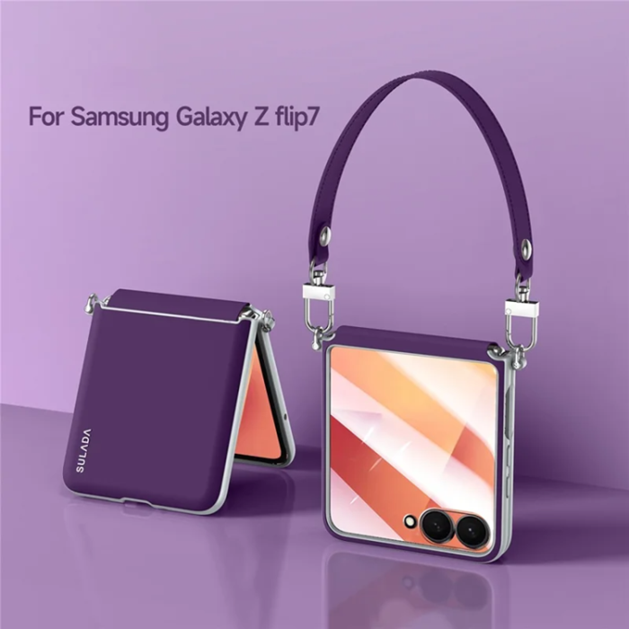 SULADA - SULADA Galaxy Z Flip 7 Mobilskal med Rem Läder - Lila