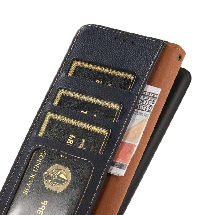 KHAZNEH - KHAZNEH iPhone 14 Pro Max Plånboksfodral RFID Äkta Läder - Blå