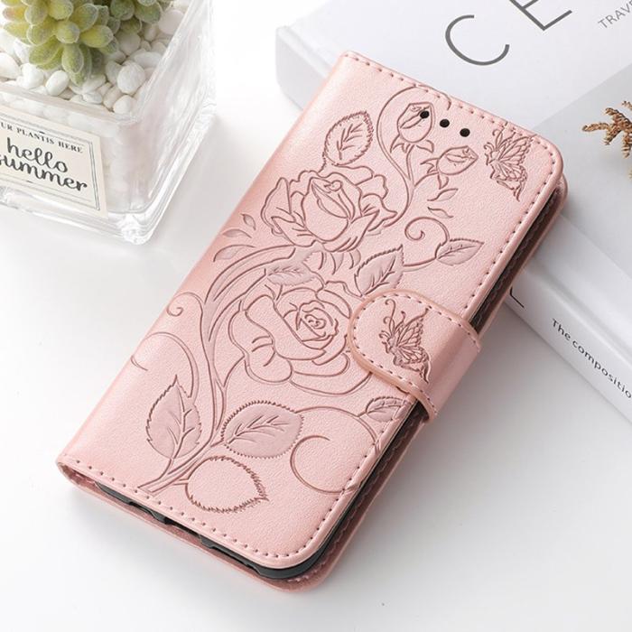 OEM - Samsung Galaxy A37 Plånboksfodral Konstläder Ställ Impräntad Ros - Roséguld