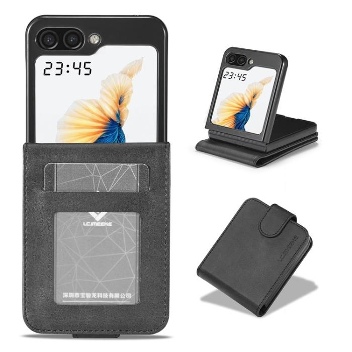 LC.imeeke - LC.IMEEKE Galaxy Z Flip 5 Mobilskal Korthållare Calf - Svart