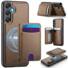 OEM - JEEHOOD Mobilskal till Samsung Galaxy A15 5G Konstl&auml;der - Brun