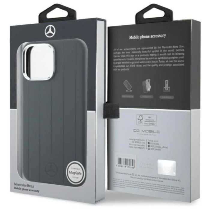 Mercedes - Mercedes iPhone 16 Pro Max Mobilskal MagSafe Silikon Vertical Stripes - Grå