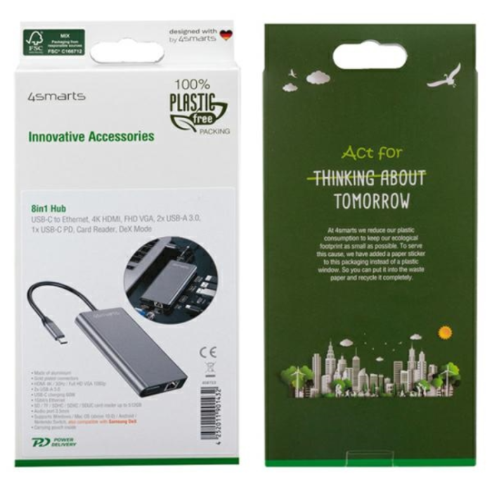 4smarts - 4smarts Hub Adapter 8in1 - Grå