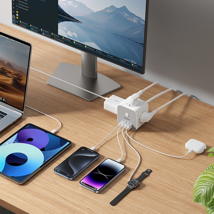 BASEUS - Baseus Power Strip Cube 20W 3xAC 3xUSB-A 1xUSB-C 1.5m - Vit