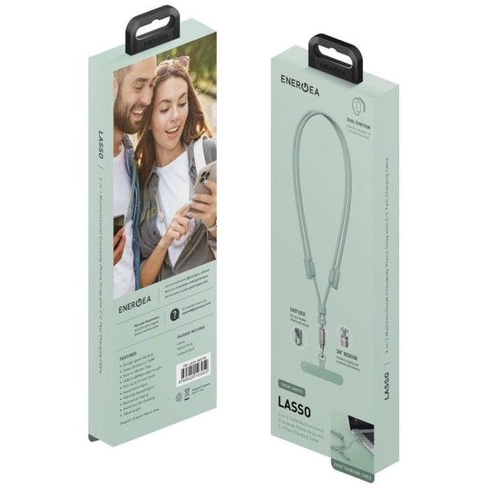 ENERGEA - ENERGEA USB-C till USB-C 240W Kabel 1.5m Lanyard Lasso - Sage