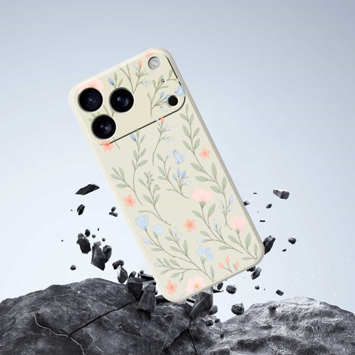A-One Brand - iPhone 17 Pro Max Mobilskal Pink Blue Flowers Pattern TPU - Lila