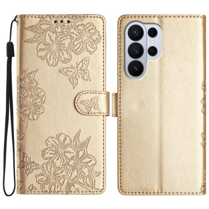 OEM - Mobilskal till Samsung Galaxy S26 Ultra Butterfly Blommönster KonstLäder - Guld