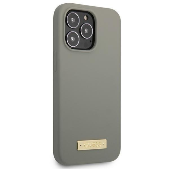 Guess - Guess iPhone 13 Pro Max Skal MagSafe Silicone Logo Plate - Grå