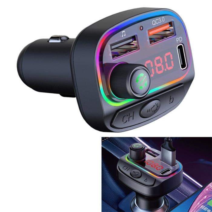 OEM - C14 Färgglad Ljus Dubbel USB Bil Bluetooth-kompatibel MP3 Spelare QC3.0 Laddare
