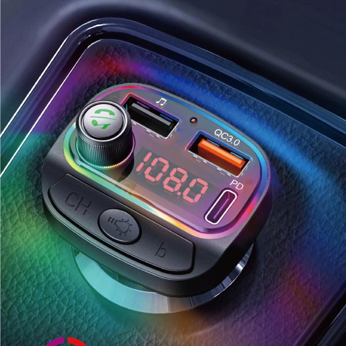 OEM - C14 Färgglad Ljus Dubbel USB Bil Bluetooth-kompatibel MP3 Spelare QC3.0 Laddare
