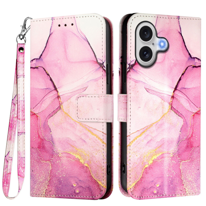 A-One Brand - iPhone 17 Plånboksfodral Marble Pattern med Rem LS001