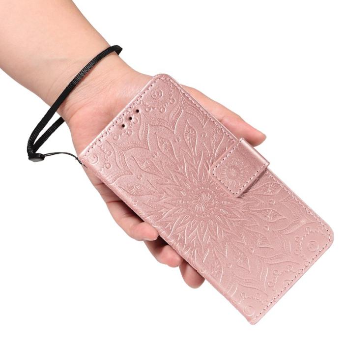OEM - Samsung Galaxy A57 Plånboksfodral Konstläder Blommönster - Roséguld
