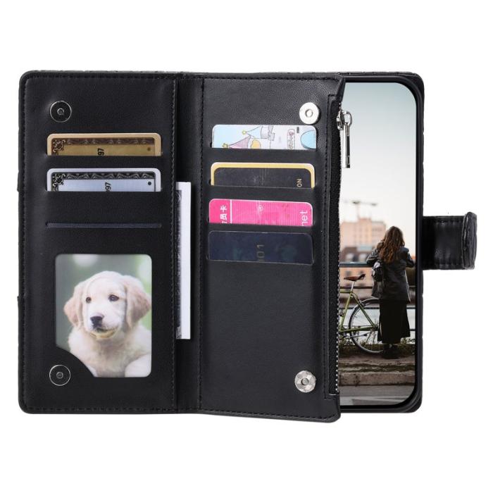 OEM - Samsung Galaxy A57 Plånboksfodral Glitter Konstläder Med Dragkedja - Svart