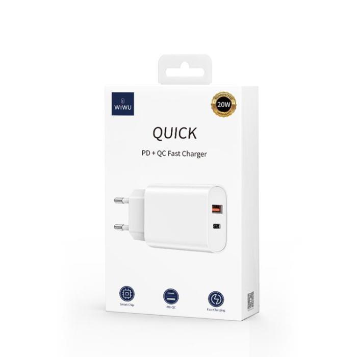 WIWU - WIWU Snabbladdare 20W USB Till USB-C Wi-U002 PD QC - Vit
