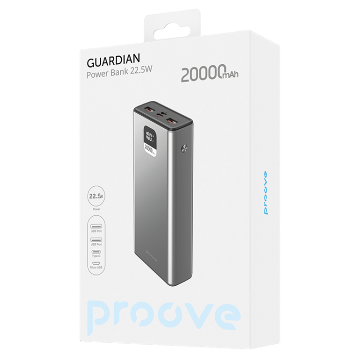 Proove - Proove Powerbank 20000mAh 22.5W Guardian - Metal Grå