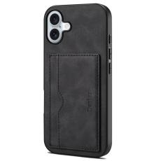 DENIOR - DENIOR iPhone 16 Plus Fodral Kortfickor St&auml;ll Retro Konstl&auml;der Svart