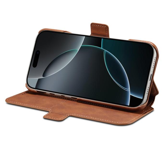 DENIOR - DENIOR B07 iPhone 16 Pro Plånboksfodral Konstläder Avtagbart - Brun