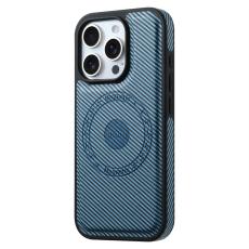 DENIOR - DENIOR Mobilskal till iPhone 16 Pro Max &Auml;kta L&auml;der Kolfiber Bl&aring;
