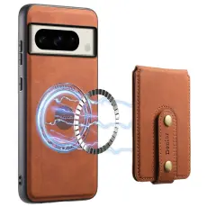 DENIOR - DENIOR D14 Google Pixel 8 Pro Magnetfodral Kortv&auml;ska PC+TPU Brun