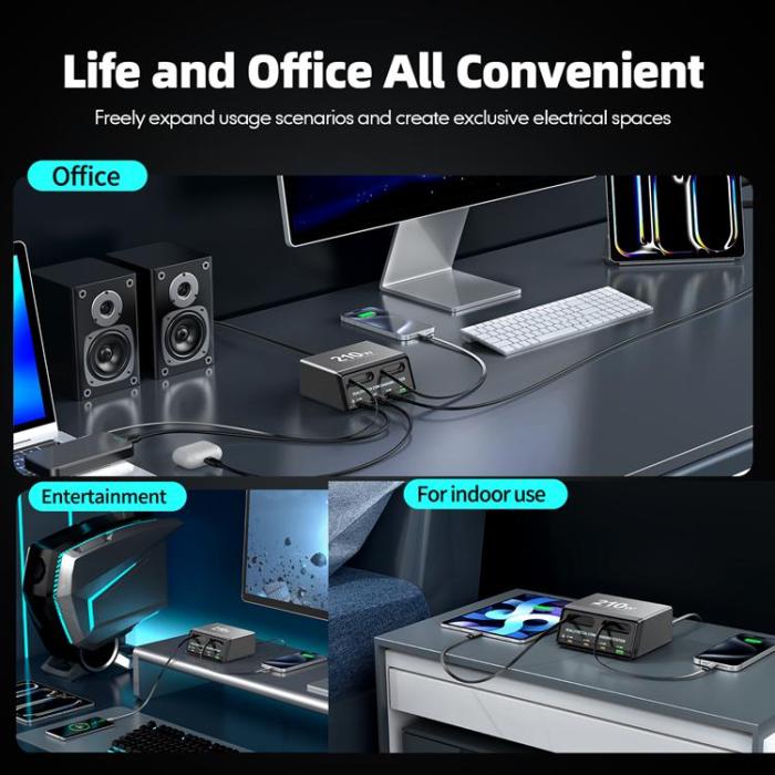 OEM - Bordsladdare 210W GaN USB-A + 3xTyp-C Strömstation WLX-60E
