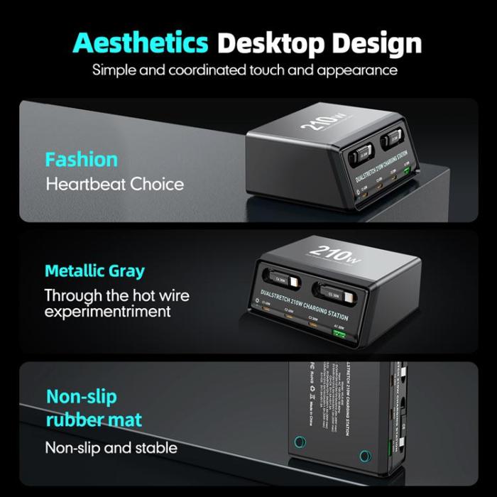 OEM - Bordsladdare 210W GaN USB-A + 3xTyp-C Strömstation WLX-60E