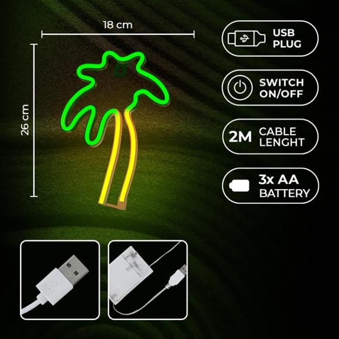 Neolia - Neolia LED Neon Light PALM På Stativ NNE04 - Grön/Orange