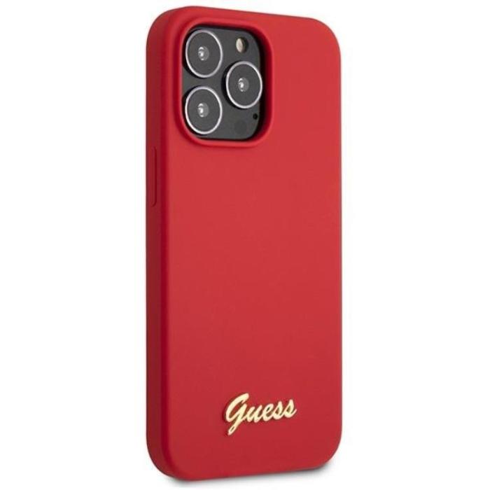 Guess - Guess iPhone 13 Pro Max Mobilskal Silicone Script Gold Logo - Röd