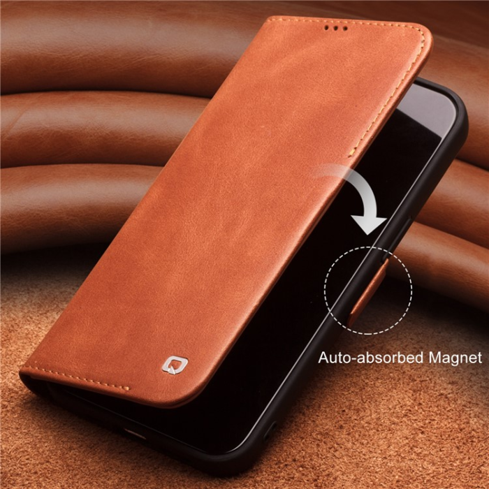 QIALINO - QIALINO iPhone 12 mini Plånboksfodral Äkta Läder Magnetisk